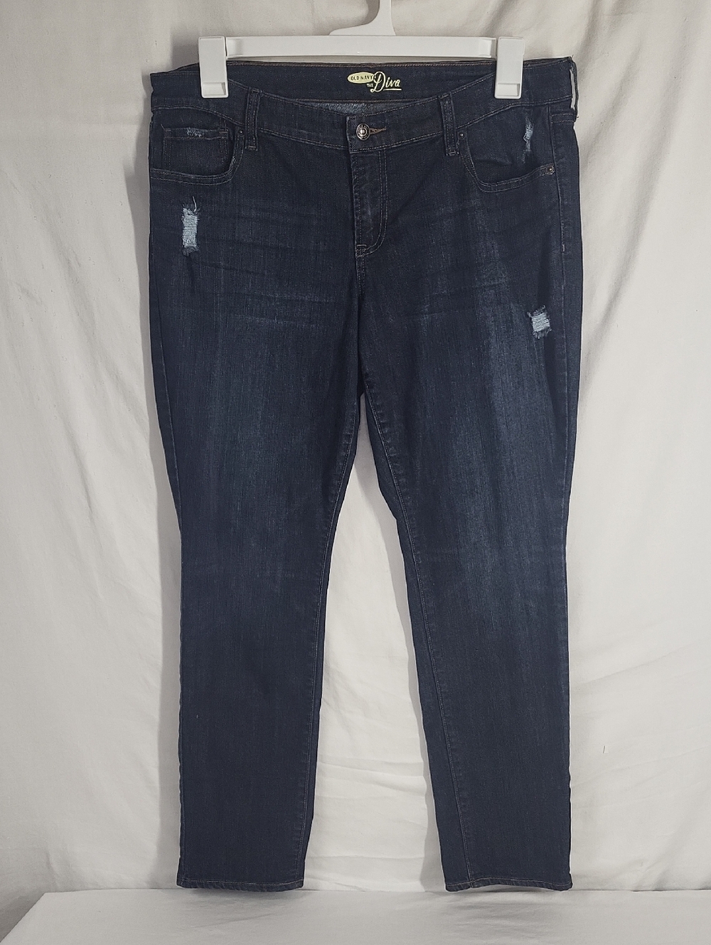 Old Navy The Diva Jeans Size 14 Mid-Rise Straight Skinny Distressed Ankle Denim